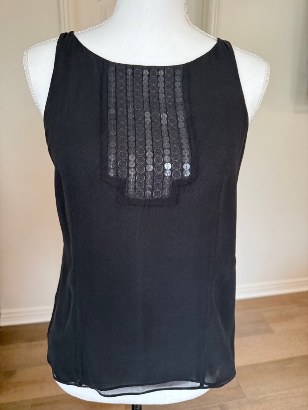 Silk Black Sequin Bib Sleeveless Women's Top